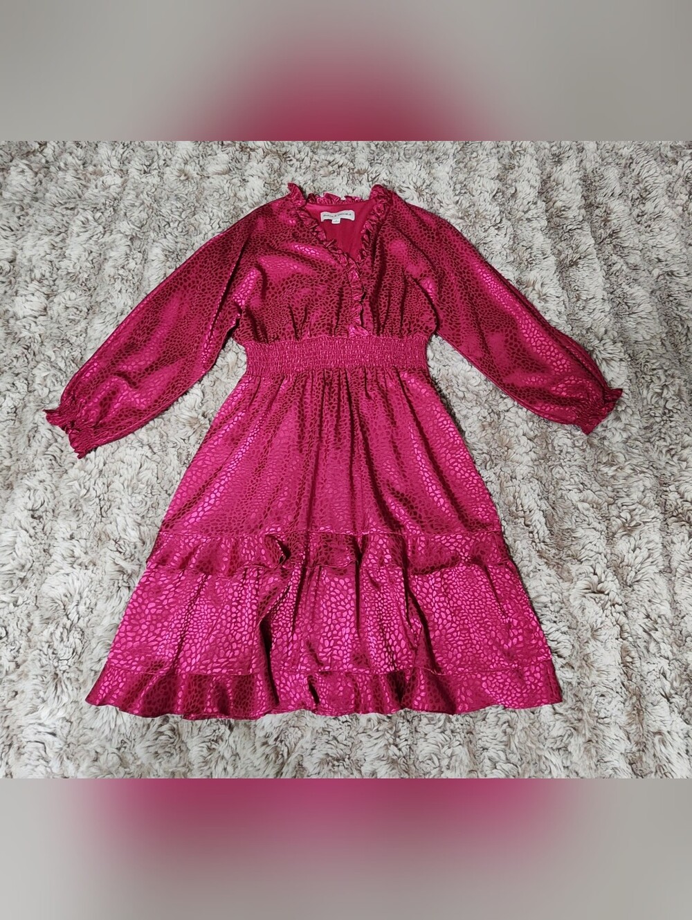 Emma & Michele Metallic Fuchsia Ruffle Dress